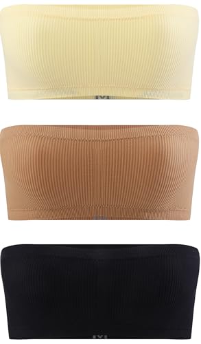 Suekaphin Girls Training Bra Padded Seamless Soft Bras for Girls Bandeau Bra Strapless Tube Bra with Removable Pads Pack of 3