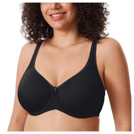 DELIMIRA Damen Nahtlose Vollschalen T-Shirt BH - mit Bügel Gepolstert Schwarz 100D