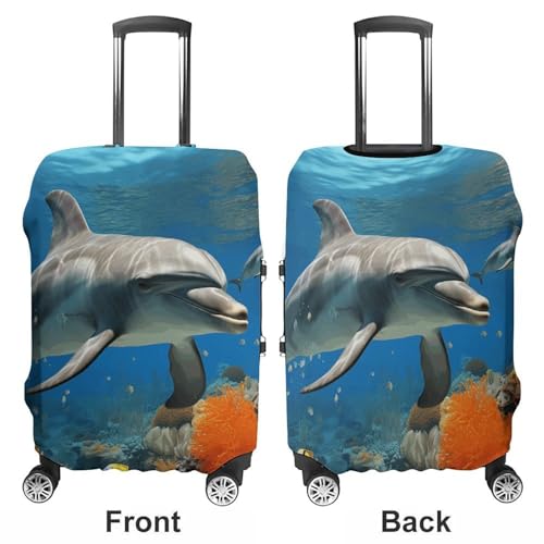 Carry on Luggage Cover Dolphins Blue Suitcase Covers for Luggages Tsa Approved Travel Luggage Sleeve Protector Elastic Suitcase Protector Anti-Scratch Washable Fits 19-30 Inch Case -M3