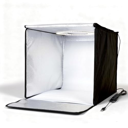 Fotobox 40x40 cm Faltbare Fotostudio 5500K Dimmbare Lichtzelt Set mit 160 LED Beleuchtung und 8 Produktfotografie Hintergründe