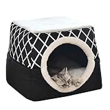 Ymgm Faltbare Katze Bett Quadrat mit Kissen Warme Weiche Katzen Haus Nest Dual Gebrauch Betten für Katzen Höhlenhaus Schlafsack Haustierbedarf (Color : Black, Size : L)