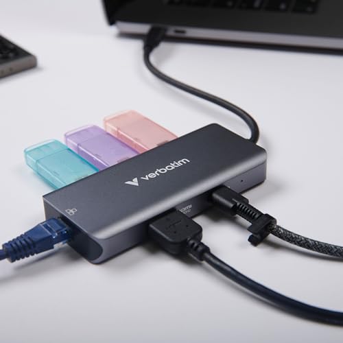 Image of Verbatim USB-C Essentials Multiport Hub- 6 Ports: (3) USB-A 3.0 /3.2 Gen 1, (1) USB-C 3.0 /3.2 Gen 1, RJ45 Ethernet, 4K HDMI and Up to 100W Power Delivery