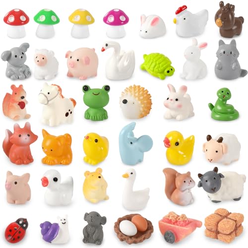 DTOFOOT 56 Pcs Mini Resin Animals Tiny Farm Animals Resin Ducks Cats Turtles Frogs Mini Animals Figures to Hide Mini for Fairy Garden Accessories House Decor Aquarium Ornaments