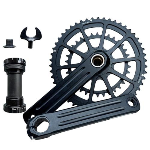 Juego de bielas para bicicletas de carretera, senderismo, carretera, brazo de manivela de 165 mm, doble velocidad, redondo, 34T-50T, huecos integrados