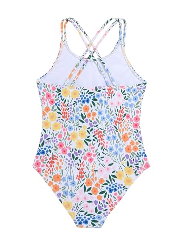 Image of WDIRARA Girl's Floral Print One Piece Swimsuit Criss Cross Spaghetti Straps Bathing Suit