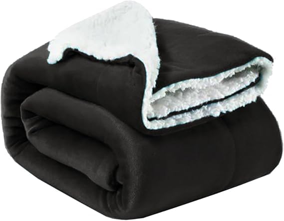 ZZZMRH Sherpa Fleece Blanket Throws for Sofas Large Blankets – Soft Thick Blanket Reversible Microfiber Bed Throws – Fluffy Bedding Throw Blanket (Black, Queen(200x220cm))
