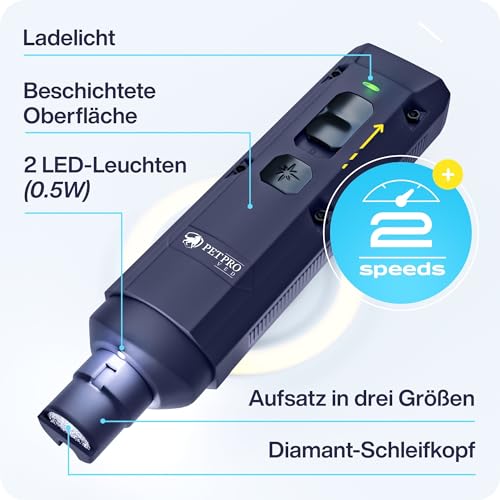 PETPROVED Krallenschleifer für Hunde mit LED-Licht Krallenschleifer Hund Krallenfeile für Hunde Krallenschleifer Krallenschere Hund Hundekrallenkürzer Hundefeile Krallen Nagelfeile Elektrisch