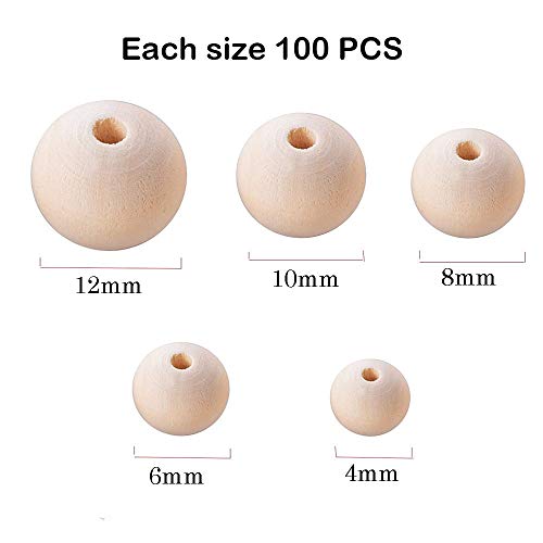 Houten Kralen Set, 500 Stuks Natuurlijke Ronde Houten Losse Kralen, Craft Wood Spacer kralen Stukken, 5 Maten, Met Gat… - Image 7