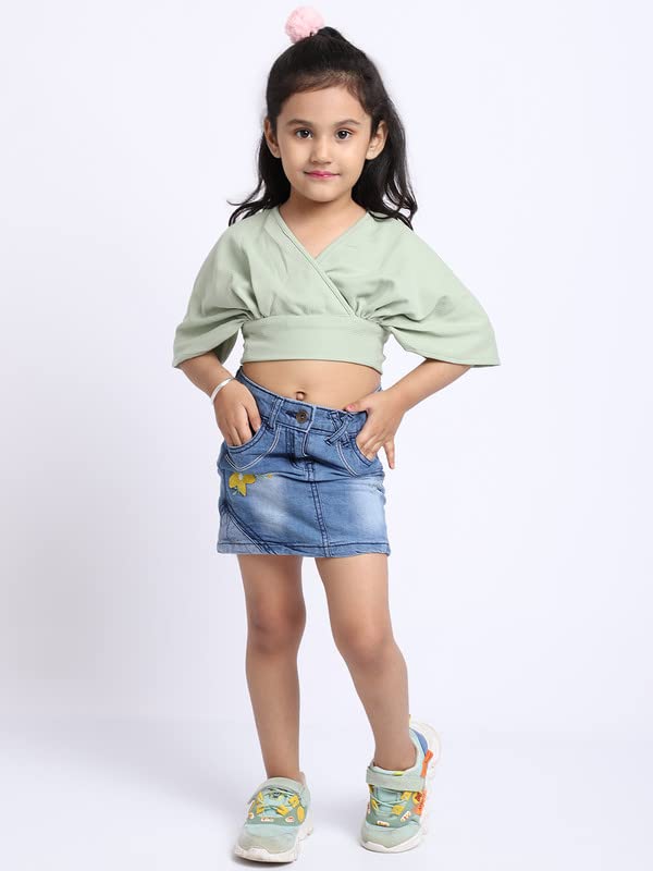 Image of ELEVANTO Crop top for Kids|V Neck Open Back Trendy Backless Crop top for Girls Crop top|Short Sleeve Summer Crop top for Girls-E24