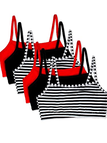 Fruit of The Loom Reggiseno Sportivo da Donna in Cotone con Spalline Sottili, Stripe/Stripe/Nero/Nero/Rosso/Rosso, 32