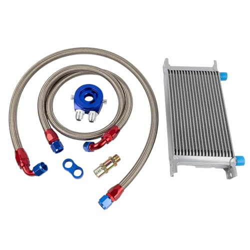 Enfriador de aceite Dixhills 19 filas Juego de conexión AN10 Refrigeración adicional Enfriador de aceite externo Enfriador de agua de enfriamiento del motor universal Enfriador de aceite Enfriador