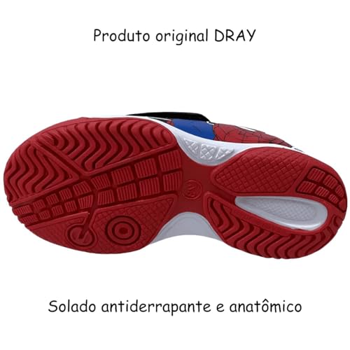 Chuteira Futsal Tênis Infantil Juvenil Super-Herói Aranha Preto (Preto/Vermelho, BR, Criança de 4 a