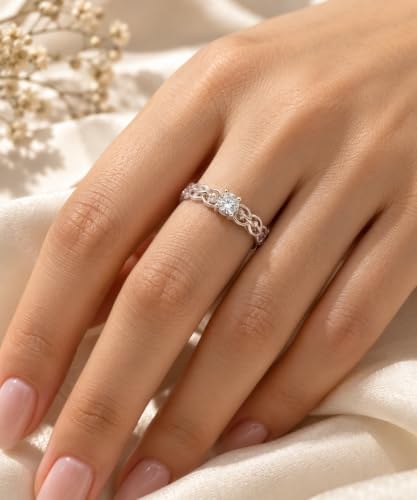 Image of KYAT 925 Sterling Silver Adjustable Ring for Women | Square Princess Cut Purple Amethyst Zircon Stone | Baguette CZ Side Stones | Valentine Gift, Birthday Gift for Girls | Free Size Ring