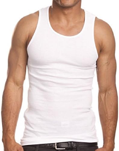 JMR Men's White 100% Cotton Ribbed Tank Tops A- Shirts, 6-Pack