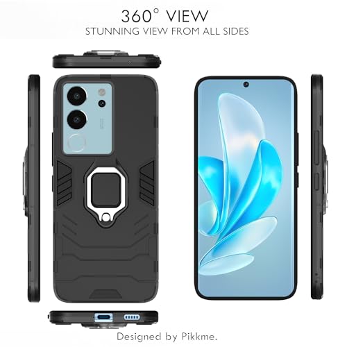 Image of Pikkme Vivo V29 / V29 Pro 5G Back Cover | D5 Tough Armor Bumper | 360 Protection Case | Ring Holder Stand Case for Vivo V29 / V29 Pro 5G (Black)