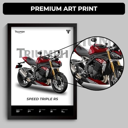 Image of Triumph Speed Triple RS Poster | Superbike Triumph Framed Poster | Framed Matt Superbike | Bike Posters A3 Size (31 x 23 cm) | Speed Triple RS Bikes Posters for Wall, Home, Bedroom, Living room decoration (F 030)
