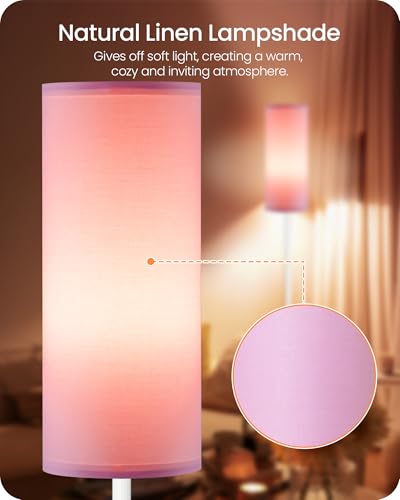 Image of Dimmable Floor Lamps for Living Room with Remote and Foot Switch, 64.4 inch Modern Standing Tall Lamp, Corner Lamp for Bedroom, Bulb Included, 3000K-6500K, FCC Listed, Pink and White WP06LD05W1
