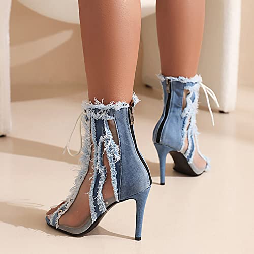 Bottines denim style sandale à lacet maille couture bout ouvert - 5