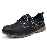 Mofri Man Vintage Leather Oxford Platform Shoes Chunky Low Top Lace Up Round Toe Waterproof Non Slip Casual Comfortable Fashion Formal Derby Office Work Business Black Dress Shoes(Black,10)