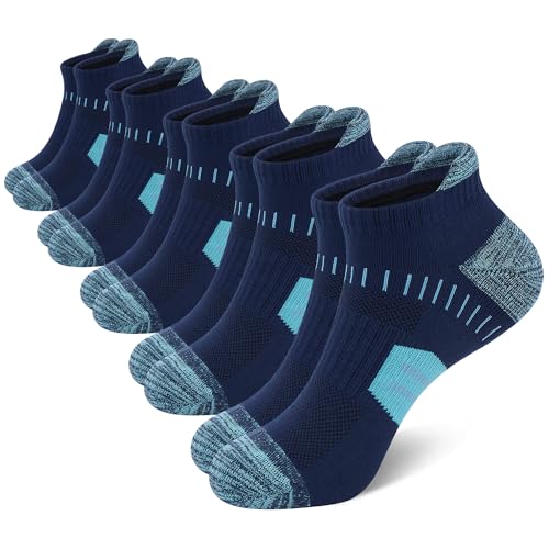 SERISIMPLE Womens Ankle Socks Athletic Cushioned Running Low Cut Sports Tab Wicking Odor Resist Socks 5 Pairs (US Alpha Medium Regular Regular Navy Blue)
