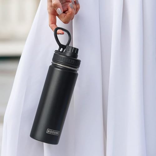 Image of koodee 26 oz Insulated Water Bottle Stainless Steel Double Wall Vacuum Metal Sports Water Bottle with Leakproof Spout Lid, Wide Mouth Water Bottle (Black)