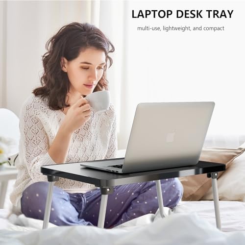 Image of Foldable Lap Desk, Laptop Stand Bed Table Tray for Couch | Portable Breakfast Serving Tray, Lightweight Mini Lap Table, Works Great as Tablet Desk for Working, Reading & Writing, Black