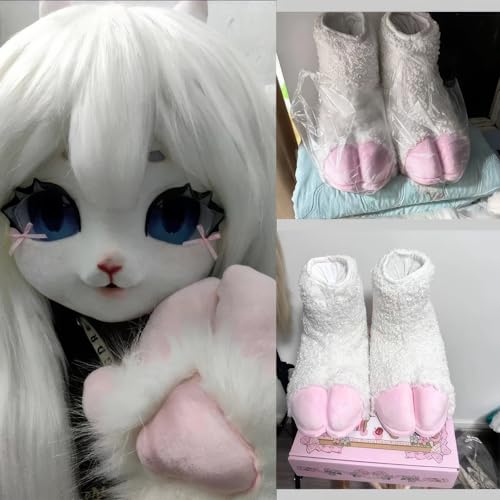Furry Sheep Hoof Feet, Animal Cat Wolf Dog Fox Fur Clothing Paw Slippers, Fur Clothing Clothing Accessories Paw Slippers(D)3