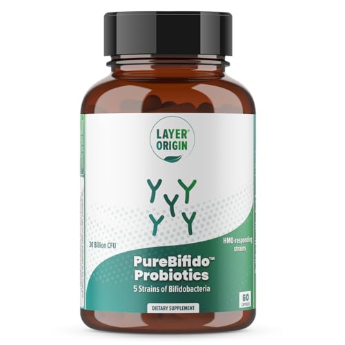Layer Origin PureBifido Probiotics with 5 Strains of Bifidobacteria for Seeding Gut Microbiome and Boosting Your Gut Health 30 Servings HMO-Prebiotic Responding Strains