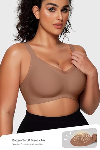 Image of Vertvie Wireless Bras Women Seamless Jelly Supportive Mesh Crossover Bra No Underwire Push Up Full Coverage T-Shirt Bralette