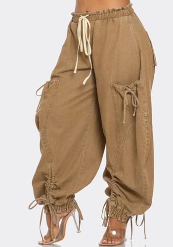 Women's Barrel Pants Y2k Baggy Cargo Jeans High Waisted Bow Tie Denim Pants with Drawstring Streetwear2
