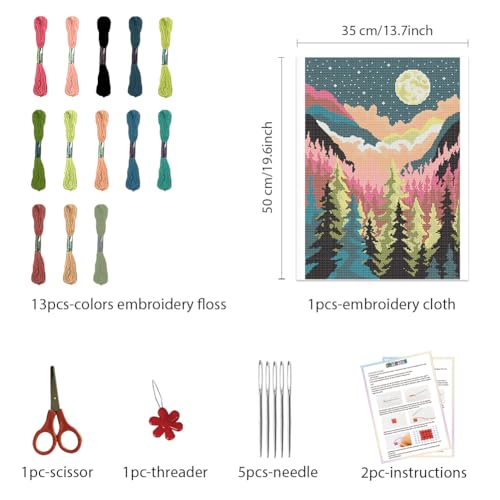 Image of FREEBLOSS 11CT Scenery Cross Stitch Kits for Adults Stamped Cross Stitch Wall Hanging Kit Embroidery Kit Cross Stitch Starter Kit with English Instructions, Cotton Embroidery Fabric