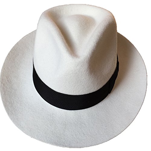 White Wool Felt Fedora Hat Diamond Crown (Xl= 61Cm (7 5/8)) #TOP1
