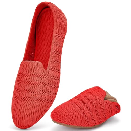 Image of poemlady Women's Ballet Flat Shoes Dress Shoes Knit Round Toe Slip On Ballerina Walking Flats Shoes for Woman Low Wedge Casual