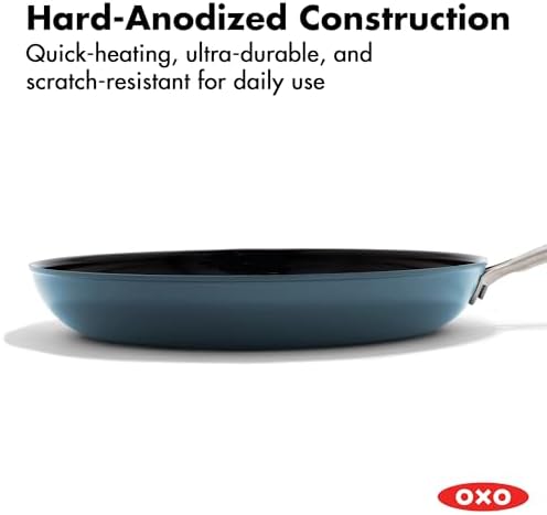 OXO Enhanced 10” Nonstick Frying Pan Skillet, Ceramic PFAS-Free Cookware, Stainless Steel Handle, Eggs & Omelets, Dishwasher & Oven Safe, Storm Blue - Thumbnail 4