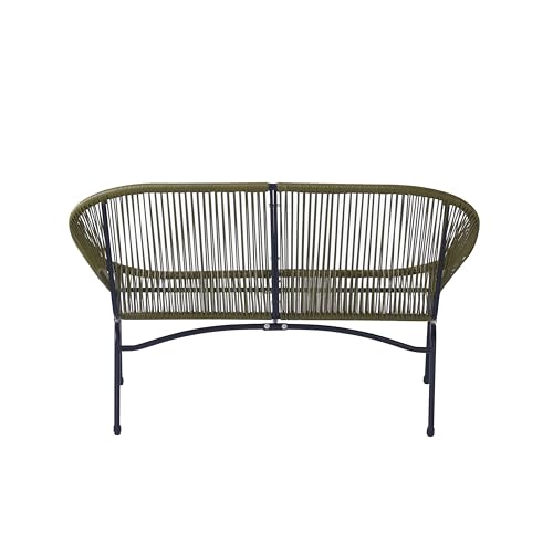 Christopher Knight Home Dessa Patio Iron Frame and Wicker Loveseat, Outdoor 2-Seater Sofa, Woven Faux Rattan Conversation Seating for Backyard, Garden, Balcony, Poolside, Porch, Deck, Green+Black - Thumbnail 7