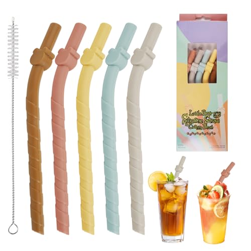 5 Piezas Colores Pajitas Anchas de Silicona con Cepillo, 15.5 cm Reutilizables y Flexibles Pajitas de Alimenticio Silicona, Sin BPA, 8.8 mm de Ancho Anchas, para Bebidas Calientes y Frías para Niños