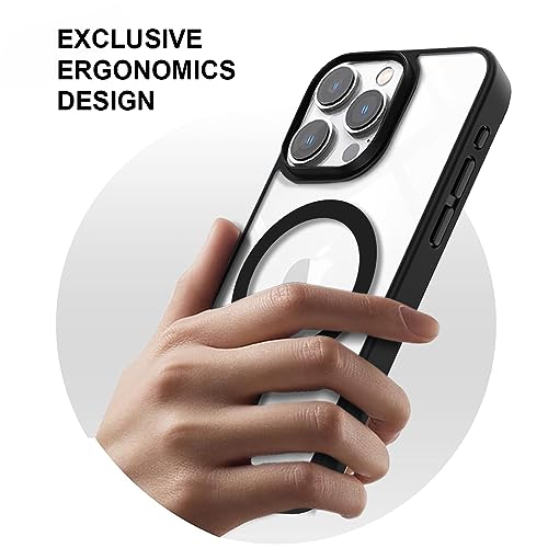 Image of KARWAN️ Hybrid Transparent iPhone 14 Pro Max Back Cover Case Compatibe with MagSafe|Shockproof Design |Camera Protection Bump|Transparent Back Cover Case for iPhone 14 Pro Max(PC, TPU|Black Bumper