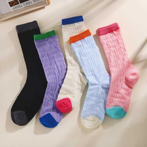 Image of Campsis Women Lace Socks Colorful Sheer Socks Ultrathin Lace Ankle Sock Fashion Hollw Out Casual Sock(5 Pairs), Styleb