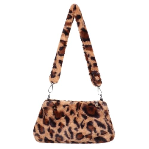 LYHYDMA plüsch handtasche 1PC Frauen Mädchen Flauschigen Schulter Tasche Top-griff Tasche Weibliche Herbst Winter Handtasche Plüsch Tote Einkaufstasche(2-leopard)