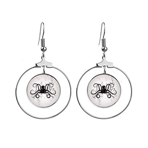 Boucles d'oreilles pieuvre noire créoles pendantes illustration marine métal de qualité