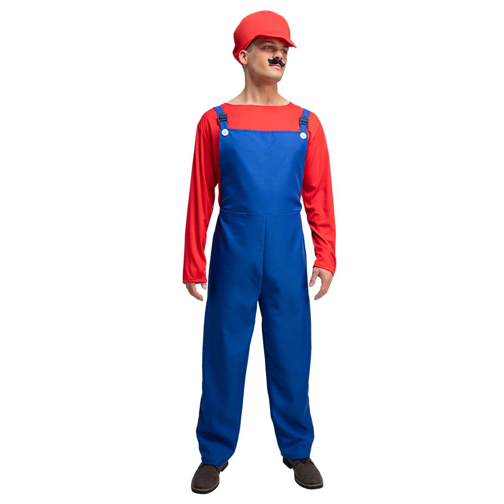 Wicked Costumes Funny Workman Fancy Dress Costume - Red/Blue