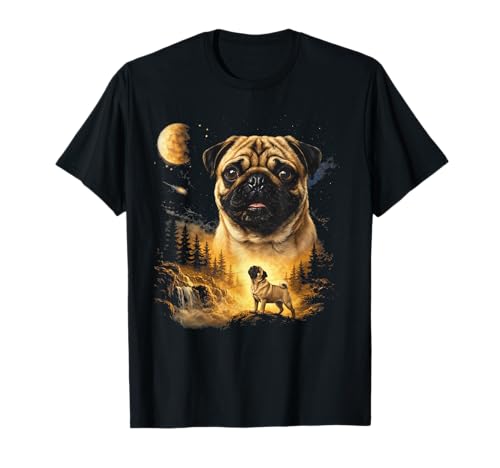 Pug Howling to The Moon Vintage 90s Funny Dog Graphic T-Shirt