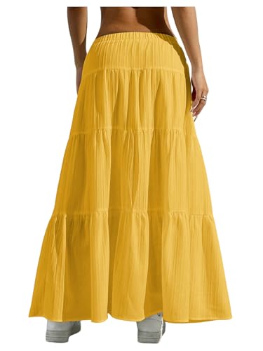 Image of Verdusa Women's Long Maxi Skirt Boho Flowy Flared Ruffle Skirts 2026 Beach Vacation Summer Going Out Outfits