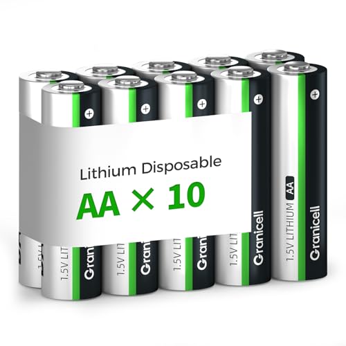 Granicell 10-Pack Lithium AA Batteries | 1.5V for Blink Cameras, Smart Locks, Alarms & Tech Devices | 10-Year Life, Leak-Proof, Extreme-Temp Resistant (Non-Rechargeable)