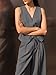 Cicy Bell Womens Business Casual 2 Piece Outfits V Neck Sleeveless Tie Waist Blazer Vest Pleated Wide Leg Suits Pants Sets Grey
