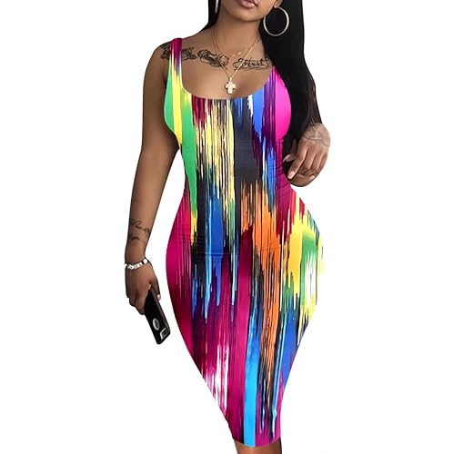 Image of Nimsruc Women Casual Sexy Tank Top Bodycon Dress Summer Pencil Sleeveless Basic Midi Club Dresses
