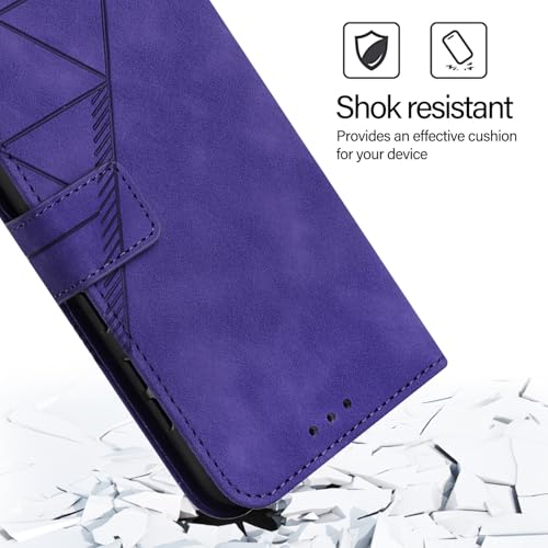 MRRSIWEI Capa carteira para Samsung Galaxy A06 com suporte para cartão, capa flip magnética à prova de choque de couro sintético PU com suporte para alça de pulso para Samsung Galaxy A06. Suporte roxo
