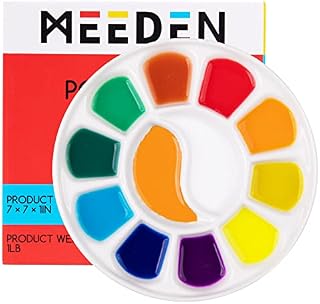 MEEDEN 12 Well Round Porcelain Artist Paint Palette for Watercolor Gouache Acrylic Oil Painting, 7-Inch