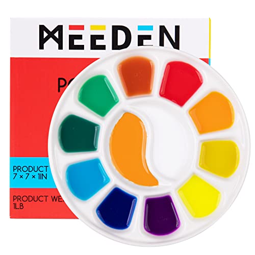 MEEDEN Palette de Peinture Aquarelle Ronde en Porcelaine 12 emplacements pour Aquarelle, Gouache, Acrylique, Peinture à l'huile, 17,8 cm Cover