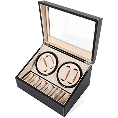 SHZICMY Automatic Watch Winder Display Box, 4+6 Automatic Rotation Leather Wood Watch Winder Collector Display Box Watch Case(Black) Cover